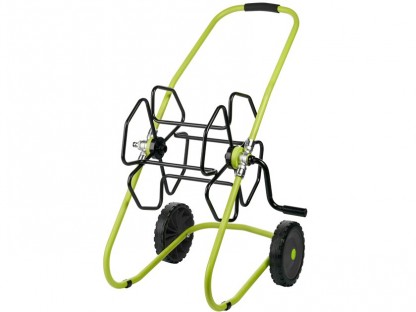 Slangrulle rostfritt stål med gummihjul och ergonomiskt handtag Grön färg 100m, R15 ½"