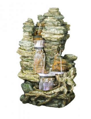 Fontän regnskog vattenfall typ med led-lampor och pump för trädgård dekoration 